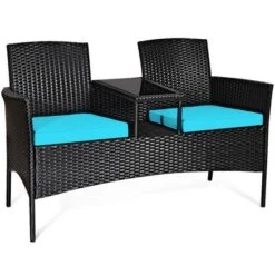 Costway Patio Rattan Conversation Set Seat Sofa Cushioned Loveseat Glass Table Chair RedTurquoise -Garden & Outdoors GUEST 62b9c283 dac5 40fc a6fd 59f1a3787482