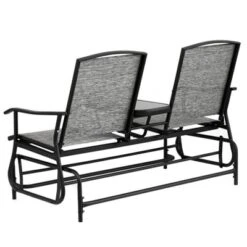 Gardenised Two Person Outdoor Double Swing Glider Chair Set With Center Tempered Glass Table, Loveseat Lawn Rocker Bench -Garden & Outdoors GUEST 62f282aa 5598 4100 89d0 5ee5696faecf