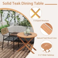 Costway 31.5'' Patio Round Folding Dining Table Solid Teak Wood Natural Outdoor Portable -Garden & Outdoors GUEST 632129da 99ac 4443 8efd 7ec984956435