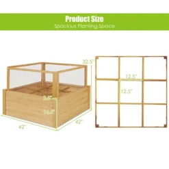 Costway Raised Garden Bed Wooden Garden Box With 9 Grids & Critter Guard Fence