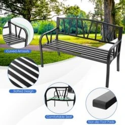 Costway Outdoor Patio Garden Bench Metal Frame With Ergonomic Armrest 660 Lbs Max Load -Garden & Outdoors GUEST 63c62b11 c2f2 4d80 a7e9 9d57baf1bbf9