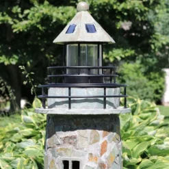Sunnydaze Decor Sunnydaze Outdoor Backyard Garden Nautical Lighthouse Solar LED Pathlight Statue Figurine - 36" - Cobblestone -Garden & Outdoors GUEST 660993f4 8b5b 46de 8770 c1501198445b