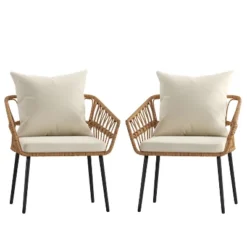 Merrick Lane Set Of Two Indoor/Outdoor Boho Style Open Weave Rattan Rope Patio Chairs With Cushions 17 Merrick Lane Set Of Two Indoor/Outdoor Boho Style Open Weave Rattan Rope Patio Chairs With Cushions -Garden & Outdoors GUEST 66145732 2a65 431d 8527 be1c8b0e6110