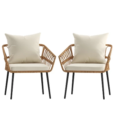 Merrick Lane Set Of Two Indoor/Outdoor Boho Style Open Weave Rattan Rope Patio Chairs With Cushions 9 Merrick Lane Set Of Two Indoor/Outdoor Boho Style Open Weave Rattan Rope Patio Chairs With Cushions - Image 7