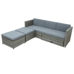 4pc Outdoor Wicker Conversation Sectional Set With Cushions - Gray - GODEER 32 4pc Outdoor Wicker Conversation Sectional Set With Cushions - Gray - GODEER -Garden & Outdoors GUEST 67c26f76 9d9a 440d 8a84 bf5b617aa079