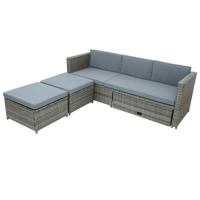 4pc Outdoor Wicker Conversation Sectional Set With Cushions - Gray - GODEER 14 4pc Outdoor Wicker Conversation Sectional Set With Cushions - Gray - GODEER - Image 12