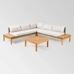 Loft Acacia 4pc Wood Sectional Sofa Set - Christopher Knight Home