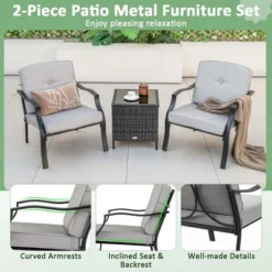 Costway 2 PCS Patio Metal Chairs Outdoor Dining Seat Heavy Duty With Cushions Garden Gray -Garden & Outdoors GUEST 68946cde 0985 41a8 a210 9024b961f7ce