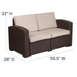 Flash Furniture Chocolate Brown Faux Rattan Loveseat With All-Weather Beige Cushions -Garden & Outdoors GUEST 6a3e5948 c572 463b 9111 c191a2ce4f6b