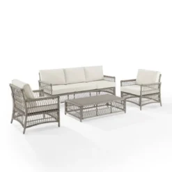 4pc Thatcher Outdoor Steel Conversation Set Creme/Driftwood - Crosley -Garden & Outdoors GUEST 6aa0a160 031f 4c84 841d c70aad957013
