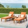 Perla 3pc Outdoor Acacia Wood Chaise Lounge Set With Cushions - Teak/Orange - Christopher Knight Home -Garden & Outdoors GUEST 6ad11e31 5b55 4e31 a593 e160b0a3559d