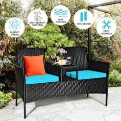 Costway Patio Rattan Conversation Set Seat Sofa Cushioned Loveseat Glass Table Chair RedTurquoise -Garden & Outdoors GUEST 6cad90f5 428e 4a03 8dd8 5cf74d3b3149