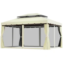 Outsunny 10' X 13' Soft Top Outdoor Patio Gazebo With Polyester Curtains & Air Netting Venting Screens & Aluminum Frame, Cream White -Garden & Outdoors GUEST 6cea2e0c 0107 4437 8756 c85ac8bc328d