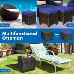 Costway 2PCS Patio Rattan Ottoman Cushioned Seat Foot Rest Coffee Table Furniture Garden Navy -Garden & Outdoors GUEST 6d1174a7 85f0 4ebf aff6 7bd2f9bb153a