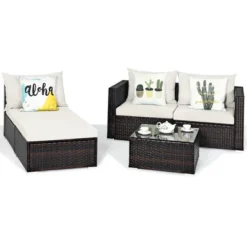 Costway 5PCS Patio Rattan Furniture Set Sectional Conversation Sofa Off White -Garden & Outdoors GUEST 6dff9bcc 7294 42db 942c b9ebdf696c59