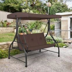 Costway Converting Outdoor Swing Canopy Hammock 3 Seats Patio Deck Furniture Brown -Garden & Outdoors GUEST 6e2efb02 5eb5 4ae2 b1bc f454dd154083