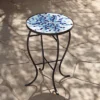 Teal Island Designs Modern Black Round Outdoor Accent Side Table 14" Wide Multi Blue Mosaic Tabletop For Front Porch Patio House Balcony