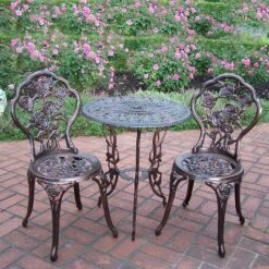 3pc Rose Cast Metal Set With Cast Aluminum Table Top & Chairs - Oakland Living