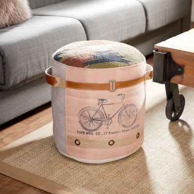 Cotton Pouf Featuring A Screenprinted Bicycle Illustration With Script - Olivia & May 8 Cotton Pouf Featuring A Screenprinted Bicycle Illustration With Script - Olivia & May - Image 6