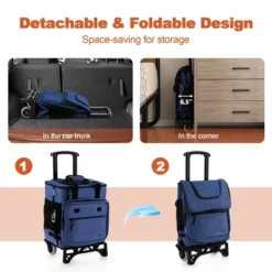 Costway 50-Can 3-in-1 Insulated Rolling Cooler With Adjustable Handle & Bottom Plate Blue/Grey -Garden & Outdoors GUEST 71f78aa4 336d 4d15 8cc9 a15cb0641836