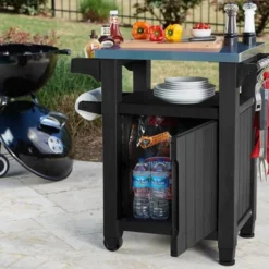 Keter Unity Portable 40 Gal Outdoor Table And Storage Cabinet W/ Accessory Hooks, Stainless Steel Top For Patio Kitchen Island Or Bar Cart -Garden & Outdoors GUEST 73b7669a 733a 495c 9f76 8fbe2da839b1