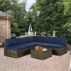 3pc Outdoor Rattan Wicker Conversation Set With Accent Table & Sectional - Brown/Blue - GODEER -Garden & Outdoors GUEST 73f4211f fe3b 4f60 b468 c46468b0a3ef