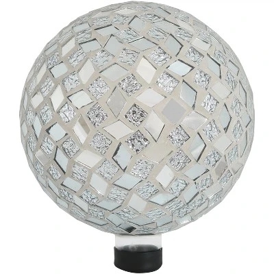 Sunnydaze Decor Sunnydaze Indoor/Outdoor Mirrored Diamond Mosaic Gazing Globe Glass Garden Ball - 10" Diameter - Silver 7 Sunnydaze Decor Sunnydaze Indoor/Outdoor Mirrored Diamond Mosaic Gazing Globe Glass Garden Ball - 10" Diameter - Silver - Image 5