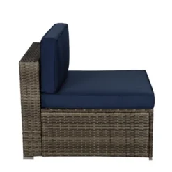 3pc Outdoor Rattan Wicker Conversation Set With Accent Table & Sectional - Brown/Blue - GODEER -Garden & Outdoors GUEST 74353af9 89d3 438c a836 2abdfdffb632