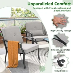 Costway 2 PCS Patio Metal Chairs Outdoor Dining Seat Heavy Duty With Cushions Garden Gray -Garden & Outdoors GUEST 7446d5a2 79f9 4682 8f16 19a157cf9abc