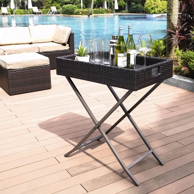 Palm Harbor Outdoor Wicker Butler Tray Brown - Crosley 3 Palm Harbor Outdoor Wicker Butler Tray Brown - Crosley