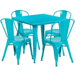 Flash Furniture Commercial Grade 31.5" Square Metal Indoor-Outdoor Table Set With 4 Stack Chairs -Garden & Outdoors GUEST 765573a8 3317 4e76 97de f30e733bb9dc