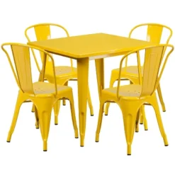 Flash Furniture Commercial Grade 31.5" Square Metal Indoor-Outdoor Table Set With 4 Stack Chairs -Garden & Outdoors GUEST 769baca1 b113 4d81 8597 59e61d40ed4b