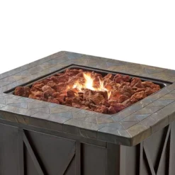 Endless Summer 30 Inch Square 30,000 BTU Liquid Propane Gas Outdoor Fire Pit Table W/ Push Button Ignition, Lava Rock, & Steel Fire Bowl, Bronze