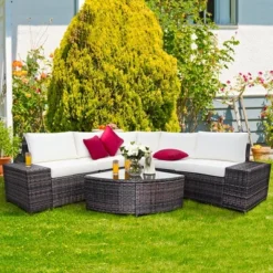 Costway 6PCS Rattan Furniture Set Conversation Cushioned Sofa Armrest Garden TurquoiseWhite 15 Costway 6PCS Rattan Furniture Set Conversation Cushioned Sofa Armrest Garden TurquoiseWhite -Garden & Outdoors GUEST 7978489e a1b6 4bd9 849f 3b946b489e7a