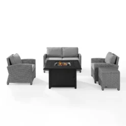 Bradenton 5pc Wicker Sofa Set With Fire Table - Gray - Crosley -Garden & Outdoors GUEST 79b64716 4ed7 4909 8db0 edab46a54790