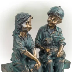 16" Polyresin Girl And Boy With Dog Sitting On Bench Sculpture Bronze - Alpine Corporation 10 16" Polyresin Girl And Boy With Dog Sitting On Bench Sculpture Bronze - Alpine Corporation -Garden & Outdoors GUEST 79d579dc 3415 4e7b 87dc 29a65a1bfa54