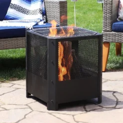 Sunnydaze Decor Sunnydaze Outdoor Camping Or Backyard Steel Square Grelha Fire Pit With Grilling Grate - 16" - Black