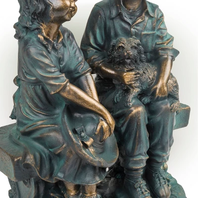 16" Polyresin Girl And Boy With Dog Sitting On Bench Sculpture Bronze - Alpine Corporation 7 16" Polyresin Girl And Boy With Dog Sitting On Bench Sculpture Bronze - Alpine Corporation - Image 5