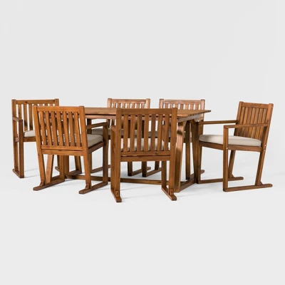 Saracina Home 7pc Modern Slatted Acacia Outdoor Dining Set With Trapezoid Legs 5 Saracina Home 7pc Modern Slatted Acacia Outdoor Dining Set With Trapezoid Legs - Image 3