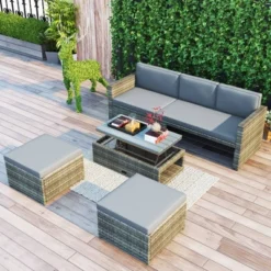 4pc Outdoor Wicker Conversation Sectional Set With Cushions - Gray - GODEER 23 4pc Outdoor Wicker Conversation Sectional Set With Cushions - Gray - GODEER -Garden & Outdoors GUEST 7dba81e3 4934 4c00 8cc6 8ff1cb0cc0e4