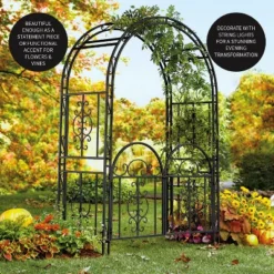 Plow & Hearth - Montebello Decorative Garden Arbor Trellis With Gate & Beautiful Scrollwork Design -Garden & Outdoors GUEST 7eb8a18b c00a 4b84 a3c0 b89eca3ad12a
