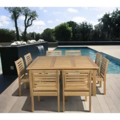 9pc Eucalyptus Wood Patio Dining Set - International Home Miami -Garden & Outdoors GUEST 7f31a2e8 32f1 4b7d b508 10941afe8f6e