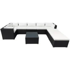 9pc Wicker Patio Set With Cushions - Black/Beige - GODEER -Garden & Outdoors GUEST 7f452318 6534 492d 998c 777fc6b3a464