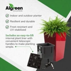 Algreen Modena 22-Inch Tall Inside/Outside Self-Watering Square Decorative Planter Pot With Wheels, Glossy Red -Garden & Outdoors GUEST 80353407 4c15 4d55 9d31 37be4bc28b76