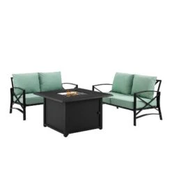Kaplan 3pc Outdoor Conversation Set With Fire Table & 2 Loveseats - Mist - Crosley -Garden & Outdoors GUEST 806c8463 95c6 40c0 87b4 a9e1d259a4b1
