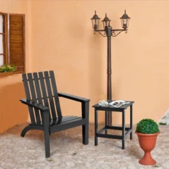 Tangkula 3PCS Patio Adirondack Chair Side Table Set Solid Wood Garden Deck Bistro Set Classic Furniture
