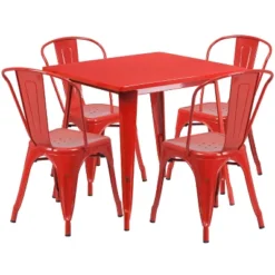 Flash Furniture Commercial Grade 31.5" Square Metal Indoor-Outdoor Table Set With 4 Stack Chairs -Garden & Outdoors GUEST 81052529 761c 4245 9c04 99e17e304dbf