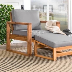 Galia 2pc Square Leg Acacia Wood Chair And Ottoman With Cushions - Brown - Saracina Home 26 Galia 2pc Square Leg Acacia Wood Chair And Ottoman With Cushions - Brown - Saracina Home -Garden & Outdoors GUEST 81184e31 2694 433a a546 112c66f6d67b