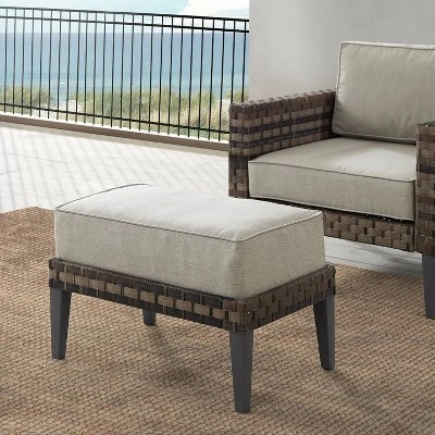 Prescott Outdoor Wicker Ottoman - Taupe/Brown - Crosley 3 Prescott Outdoor Wicker Ottoman - Taupe/Brown - Crosley