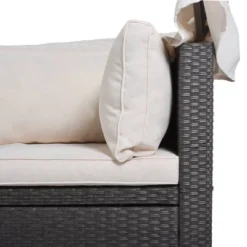 4pc Outdoor Wicker Rectangle Daybed With Canopy & Cushions - Beige - GODEER -Garden & Outdoors GUEST 81ac35cc e5ea 4fd8 9bc2 0d4cae863e81